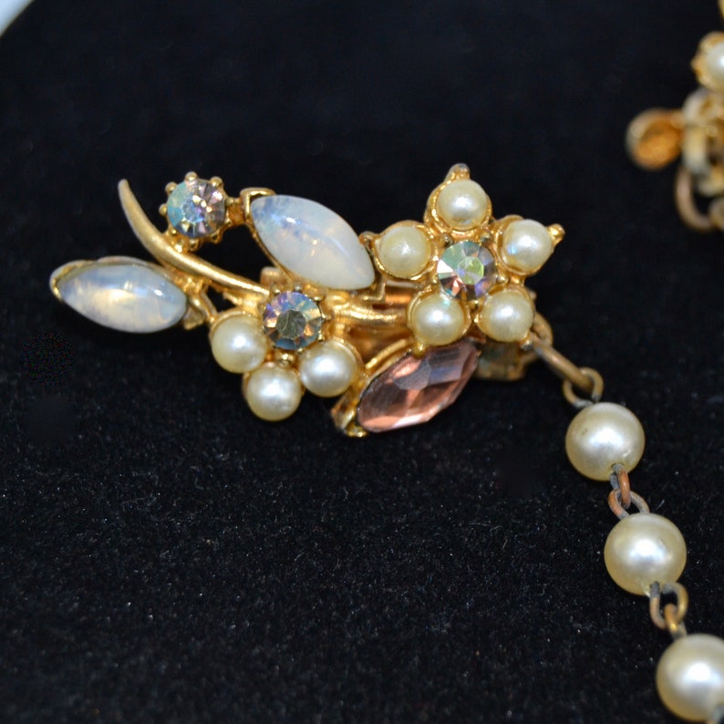 Vintage Sweater Clips with Faux Pearl and Rhinestone Flowers