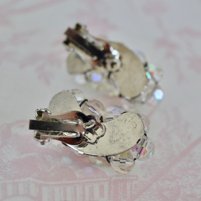 Vintage Clip-On Earrings with Iridescent Glass Beads image 5