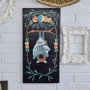 Creature of the Night Bat Original Painting on 20.25&quot; x 10&quot; Canvas