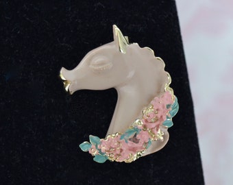 Vintage Pale Enamel Horse Brooch with Matte Paint