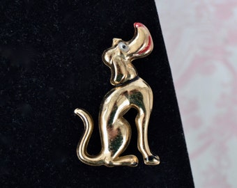 Vintage Puppy Dog Brooch Made of Thin Gold Tone Metal