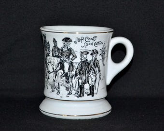 Vintage Ceramic Mustache Mug with J&P Coats Spool Cotton Advertisement