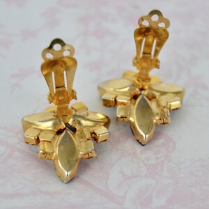 Vintage Clip-On Earrings with Golden Rhinestones and Iridescent Stones image 9