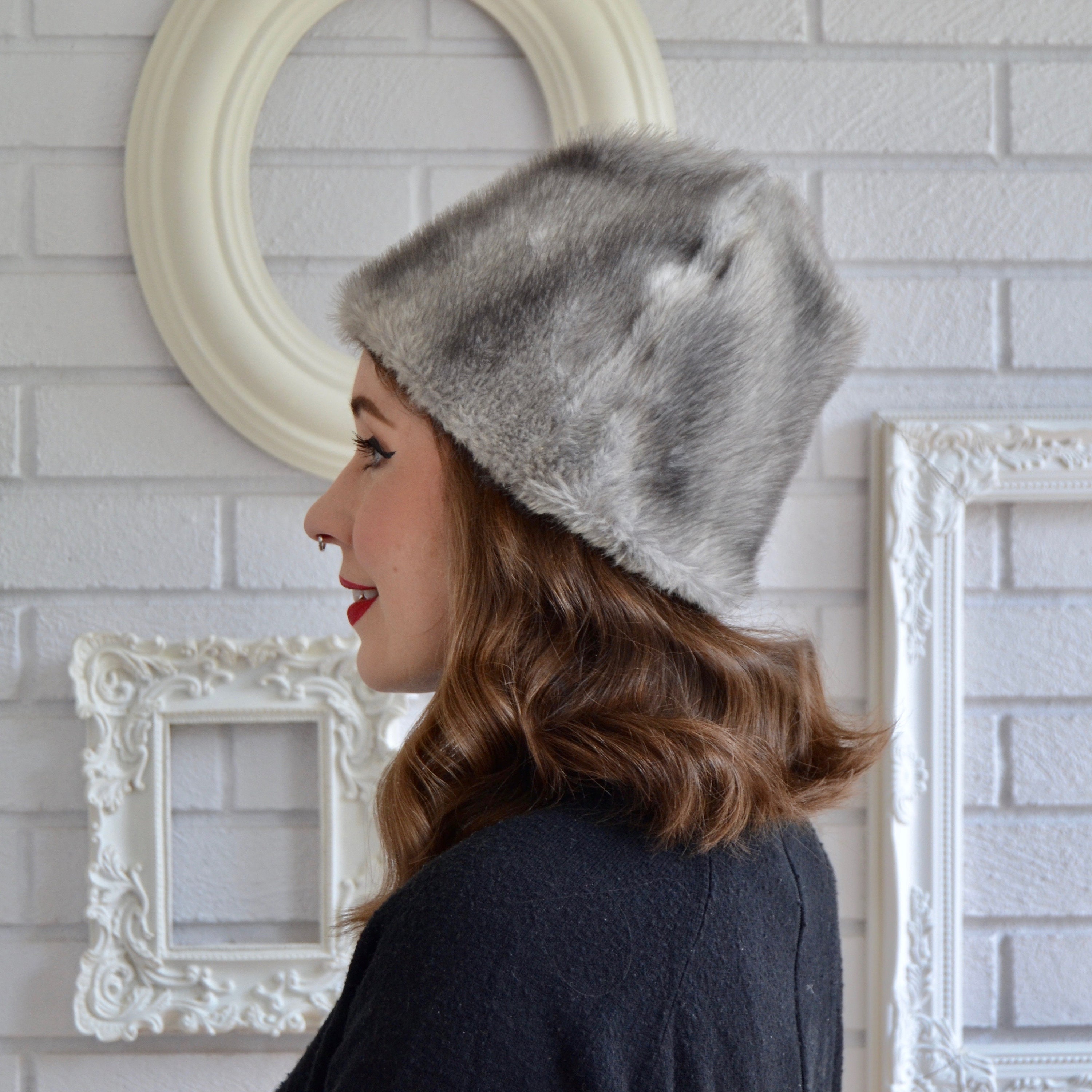 Vintage Jeanne Fashions Gray Faux Fur Pillbox Hat Rhinestone Imported Pillbox Gray Vintage Hats for Women for sale | eBay main image 2