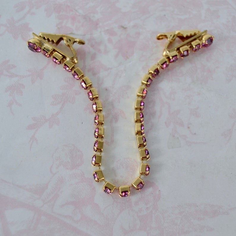 Vintage Sweater Clip Made of Gold Tone Metal with Pink Rhinestones image 6