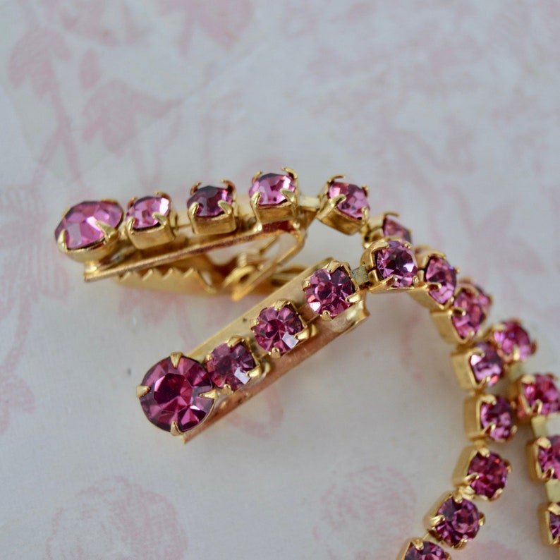 Vintage Sweater Clip Made of Gold Tone Metal with Pink Rhinestones image 3