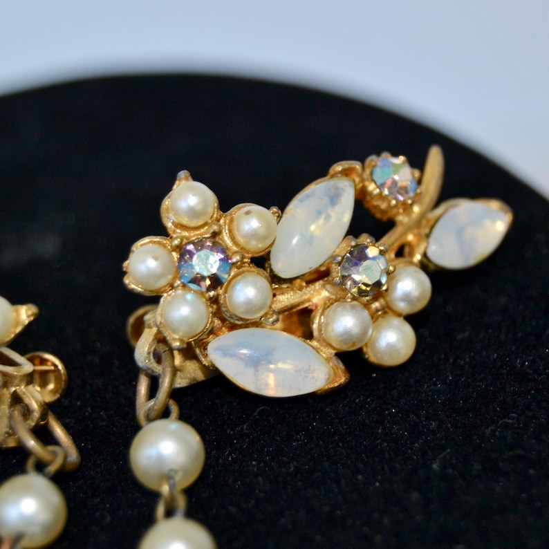 Vintage Sweater Clips with Faux Pearl and Rhinestone Flowers