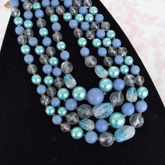 Vintage Necklace with Four Strands of Plastic Bea… - image 1