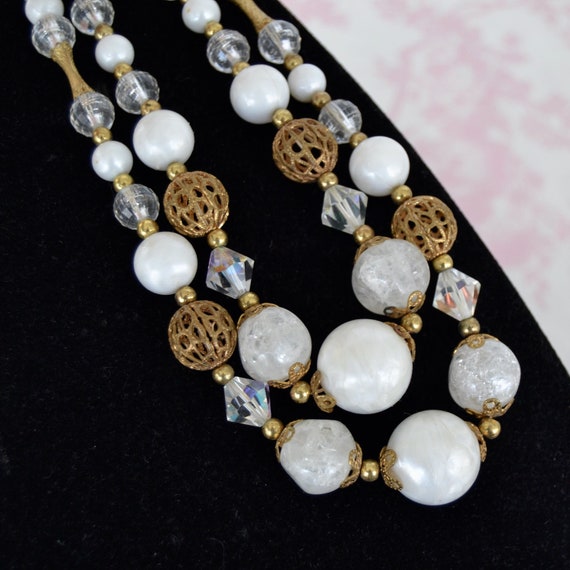 Vintage Double Stranded Necklace with Plastic Beads and Metal Beads and Glass Beads