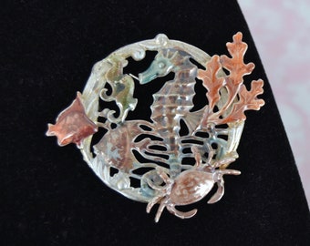 Vintage Seahorse Brooch with Fish and a Crab by KC Kenneth Cole