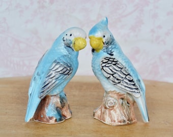 Vintage Blue Parakeet Ceramic Salt and Pepper Shakers Made in Japan