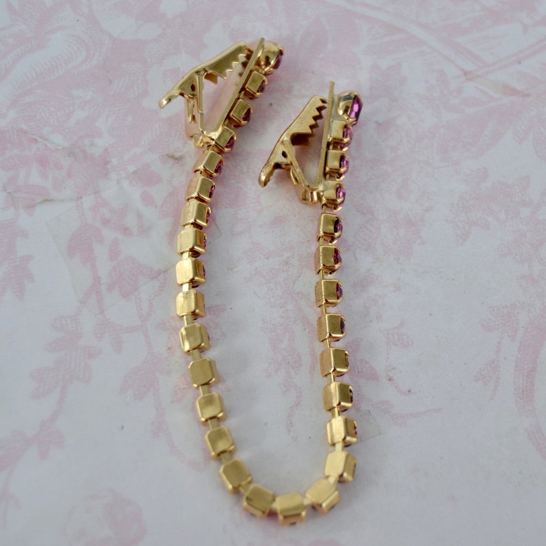 Vintage Sweater Clip Made of Gold Tone Metal with Pink Rhinestones image 9