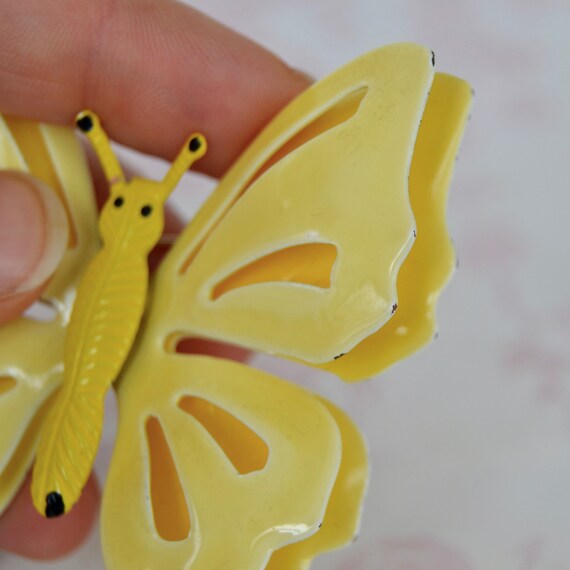 Vintage Yellow Enamel Metal Butterfly Brooch - image 6