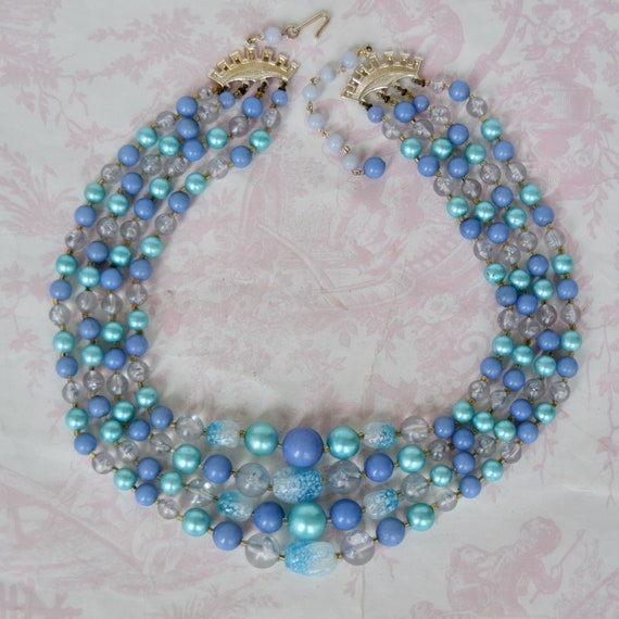 Vintage Necklace with Four Strands of Plastic Bea… - image 7