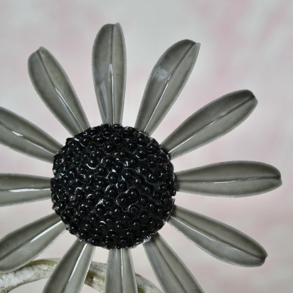 Vintage Enamel Flower Brooch with Gray Petals and… - image 4