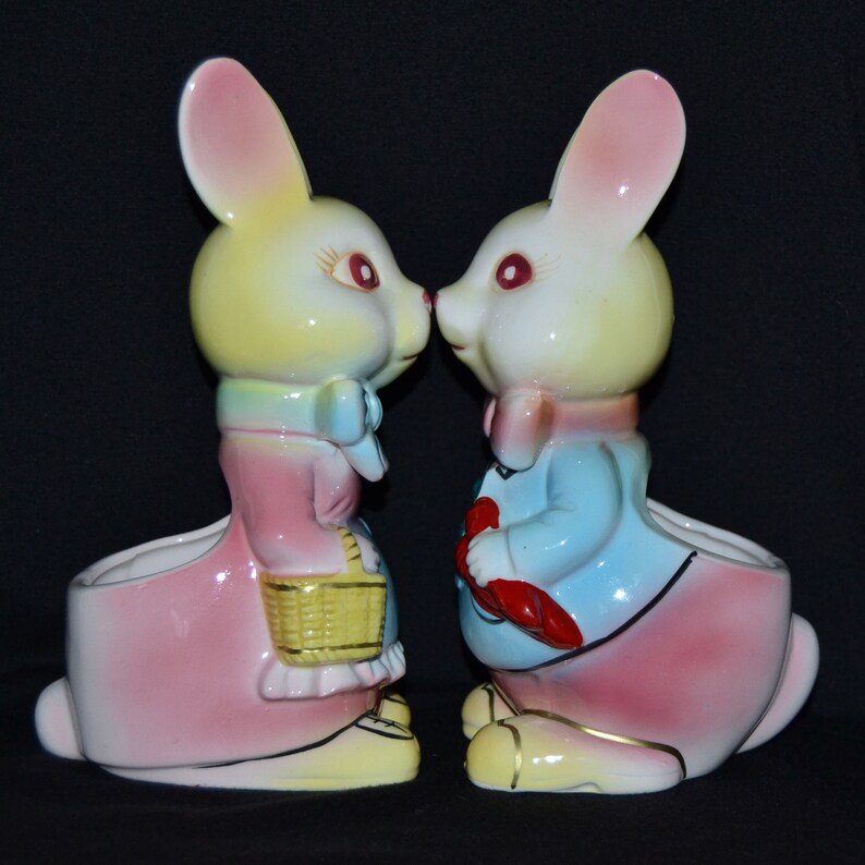 Vintage Pair of Anthropomorphic Easter Bunny Planters by Neidco Japan ...
