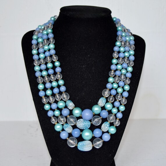 Vintage Necklace with Four Strands of Plastic Bea… - image 9