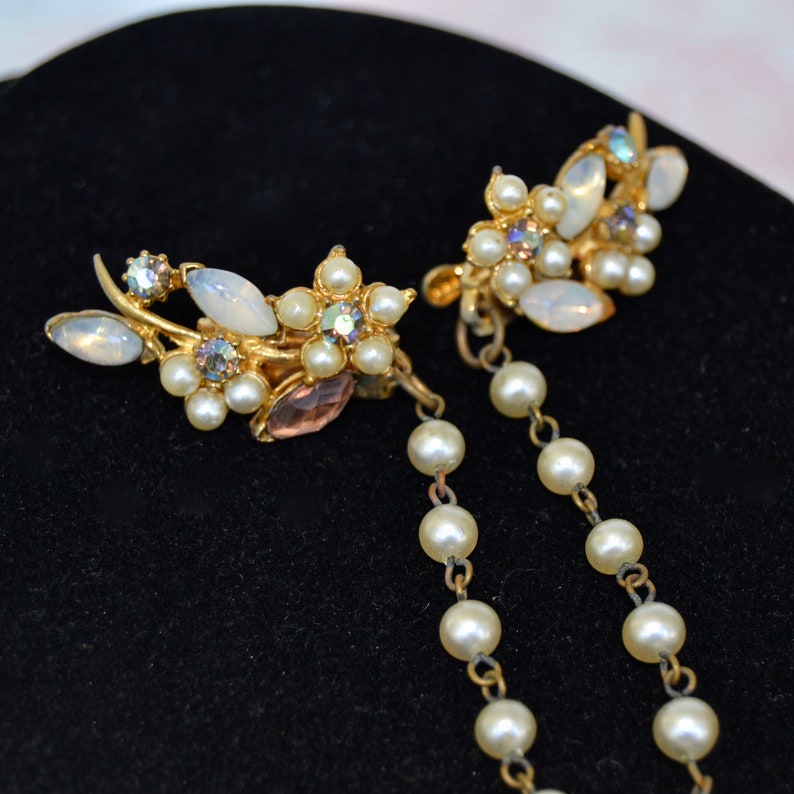 Vintage Sweater Clips with Faux Pearl and Rhinestone Flowers