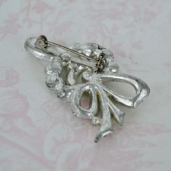 Vintage Bow Brooch with Clear and Blue Rhinestone… - image 8