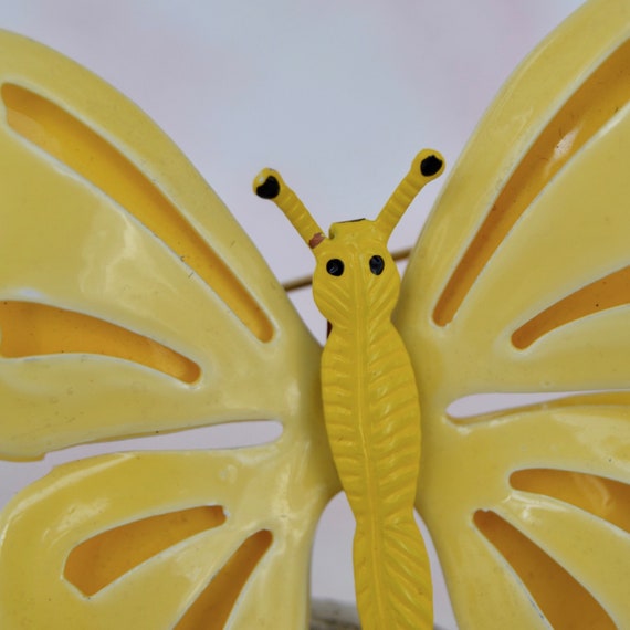 Vintage Yellow Enamel Metal Butterfly Brooch - image 3