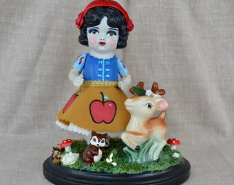 Snow White in the Forest with Her Animal Friends Doll, Antique and Upcycled