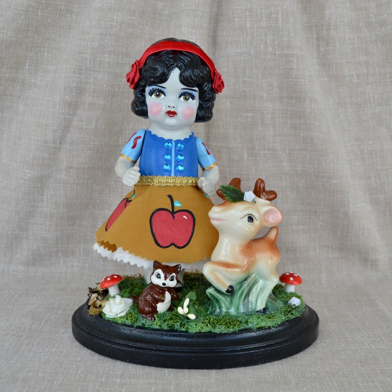 Snow White in the Forest with Her Animal Friends Doll, Antique and Upcycled image 1