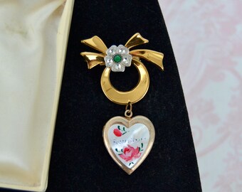 Vintage Rochester New York Souvenir Locket Brooch with Mother of Pearl Heart