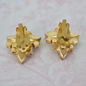 Vintage Clip-On Earrings with Golden Rhinestones and Iridescent Stones image 7