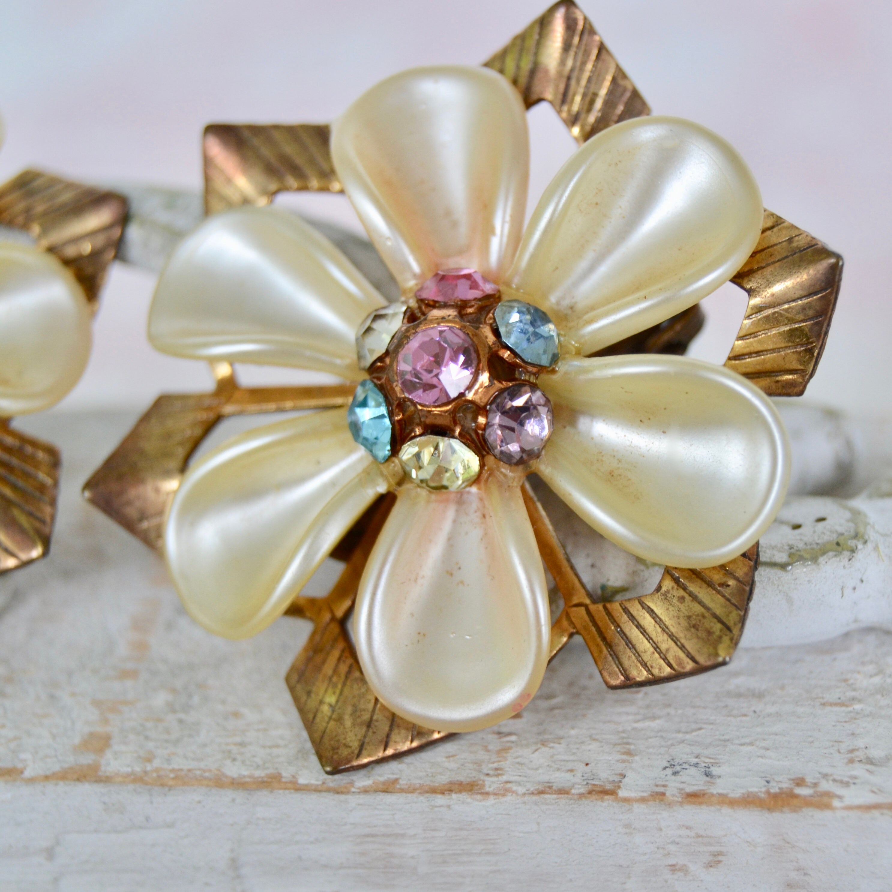 Vintage Clipon Flower Earrings With Pearlized Petals and Etsy