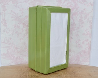 Vintage Plastic Napkin Holder by Orchid Paper Products in Muted Avocado Green
