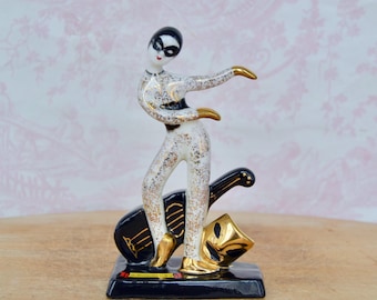 Vintage Two Face Masked Hedi Schoop Harlequin Figurine by Lefton New Hampshire Souvenir, REPAIRED