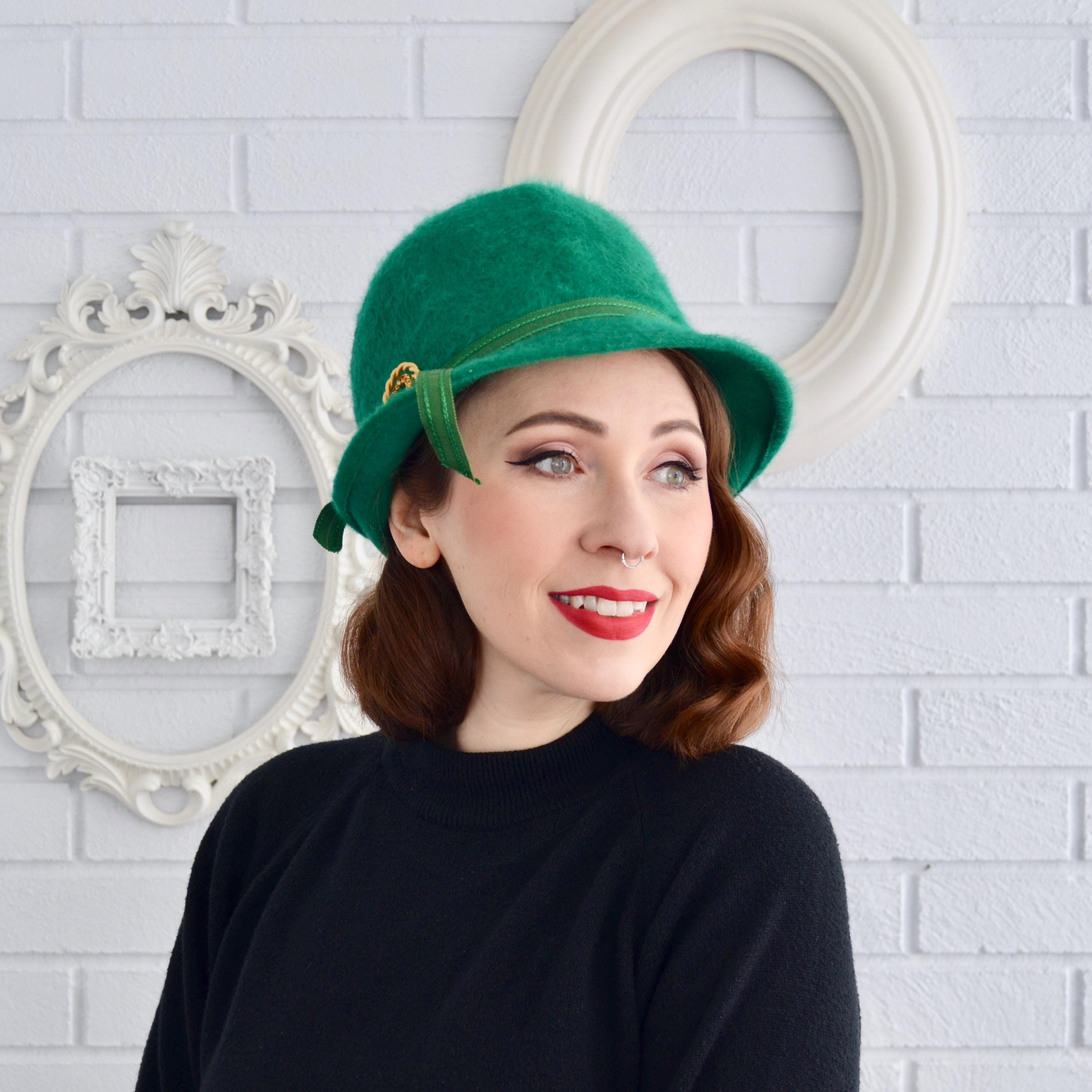 Antique Mr.Charles Merri Soie emerald turquoise wool hat Montana fedora emerald green with removable turquoise hat  main image 2