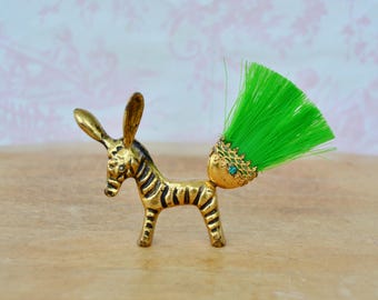 Vintage Small Metal Zebra Figurine Brush with Rhinestones