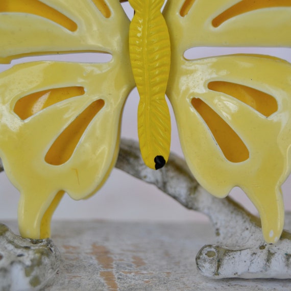 Vintage Yellow Enamel Metal Butterfly Brooch - image 4