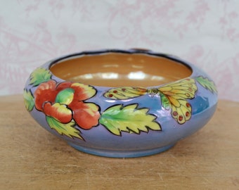 Vintage Butterfly and Flower Ceramic Planter or Trinket Bowl Made of Ceramic Hand Painted in Japan