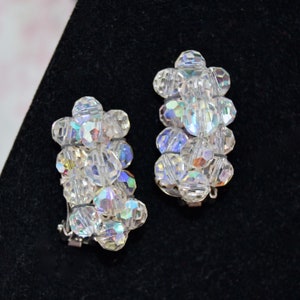 Vintage Clip-On Earrings with Iridescent Glass Beads image 1