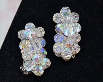 Vintage Clip-On Earrings with Iridescent Glass Beads