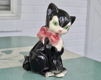 Vintage Ceramic Tuxedo Cat with Bow by Royal Copely