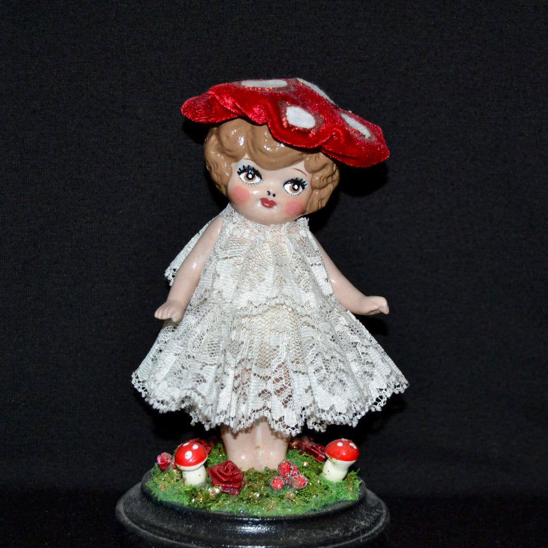 Woodland Mushroom Toadstool Girl Doll Figurine Display, Handmade and ...