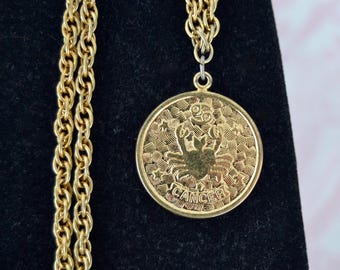 Vintage Cancer Zodiac Sign Necklace by Sarah Coventry in Gold Tone Metal