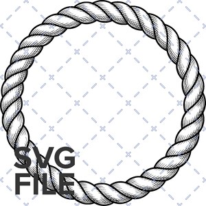 May include: A circular frame composed of a thick, twisted rope with detailed black and white line shading. The design features a repeating braided texture throughout the entire ring. The text SVG FILE is printed in black in the lower left corner.