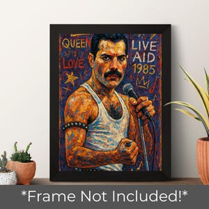 Freddie Mercury Poster - Live Aid 1985 Wall Art Print - Rolled Poster No Frame - Fine Art Paper or Matte Glossy Options