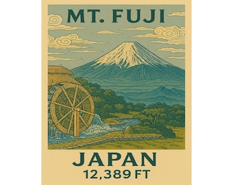 Mt. Fuji Japan Poster, Vintage Japanese Block Print Wall Art