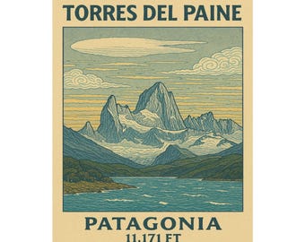Torres Del Paine Patagonia Poster, Vintage Travel Wall Art