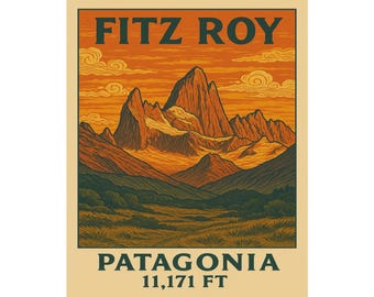 Fitz Roy Patagonia Poster, Vintage Travel Wall Art