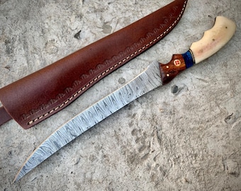 Fillet Knife Handmade Damascus Steel Fishing Knife Best Gift For Fishing Lover Personalized Knife Anniversary Gift For Husband Sharp Knife