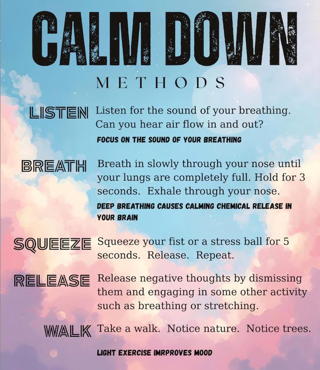 Calm Down Methods Poster: Coping Skills for Kids, Teens, Adults ...