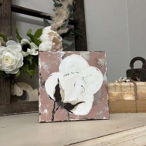 Dusty rose original cotton boll artwork