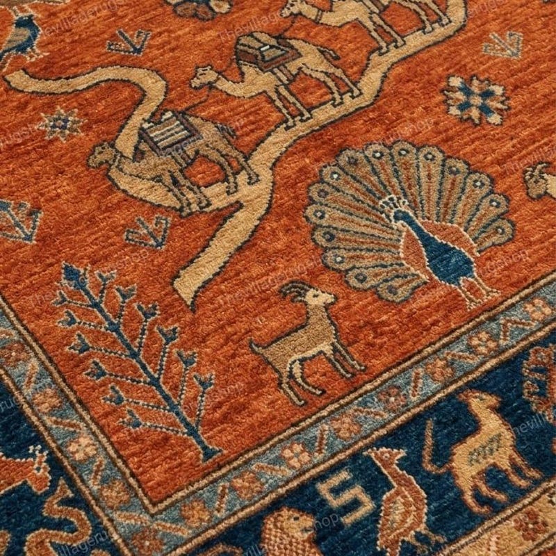 Rugs Vintage Blue and Camel - Etsy