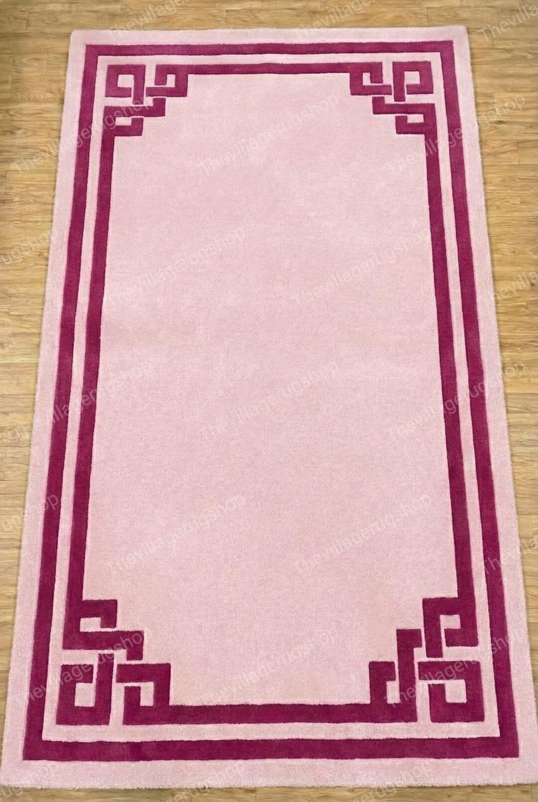Geometric Hand Tufted Wool Area Rug Pink Modern Handmade Carpet for ...